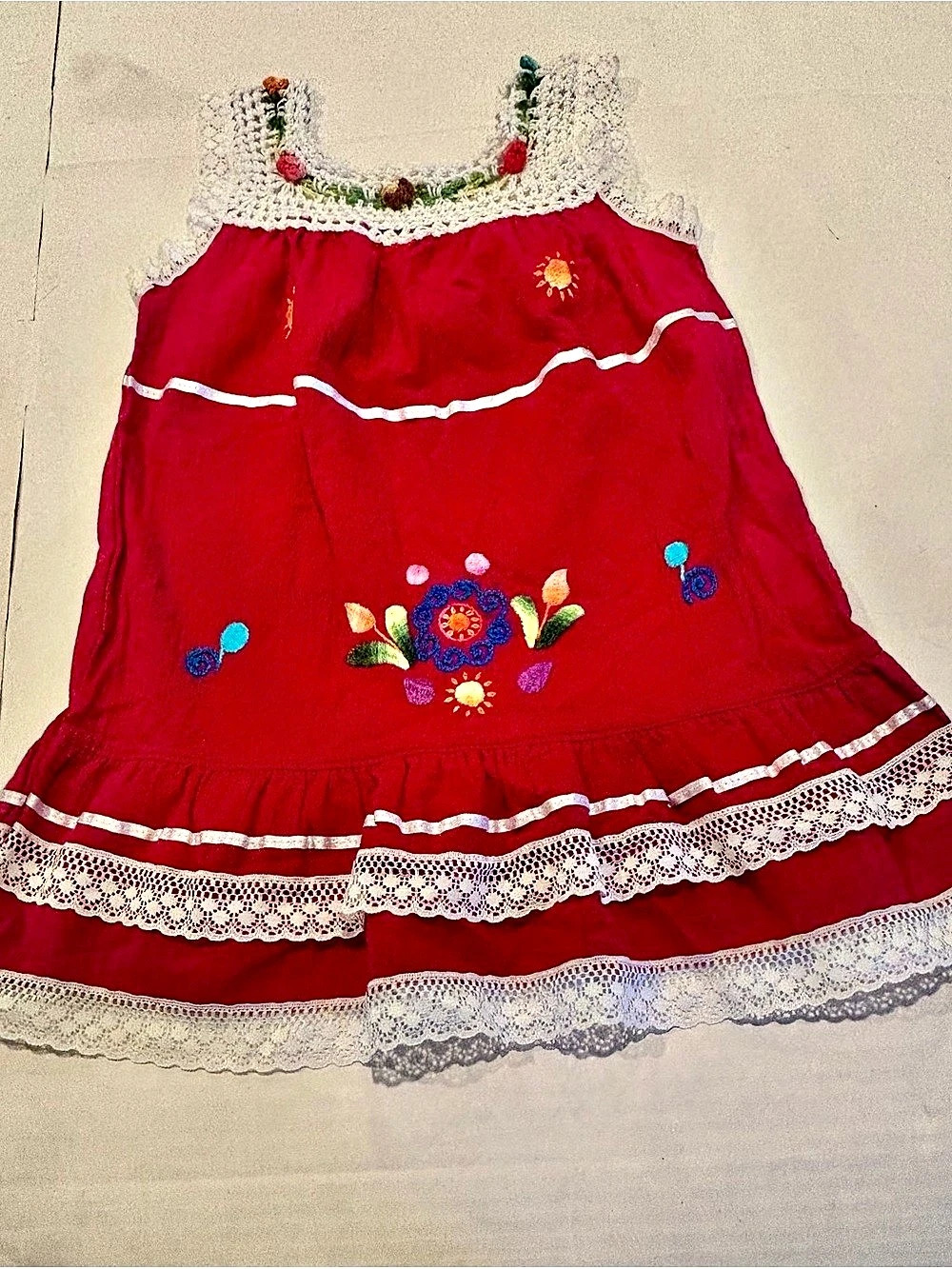 Girls Size 4 Red Floral Embroidered Dress